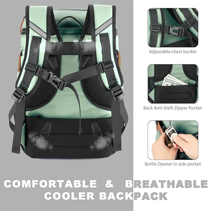 Insulated Cooler Backpack,33 Cans Multifunctional Double Deck Leakproof Cooler Bag with Sternum Strap,Large Capacity Lightweight Travel Camping Beach Backpack