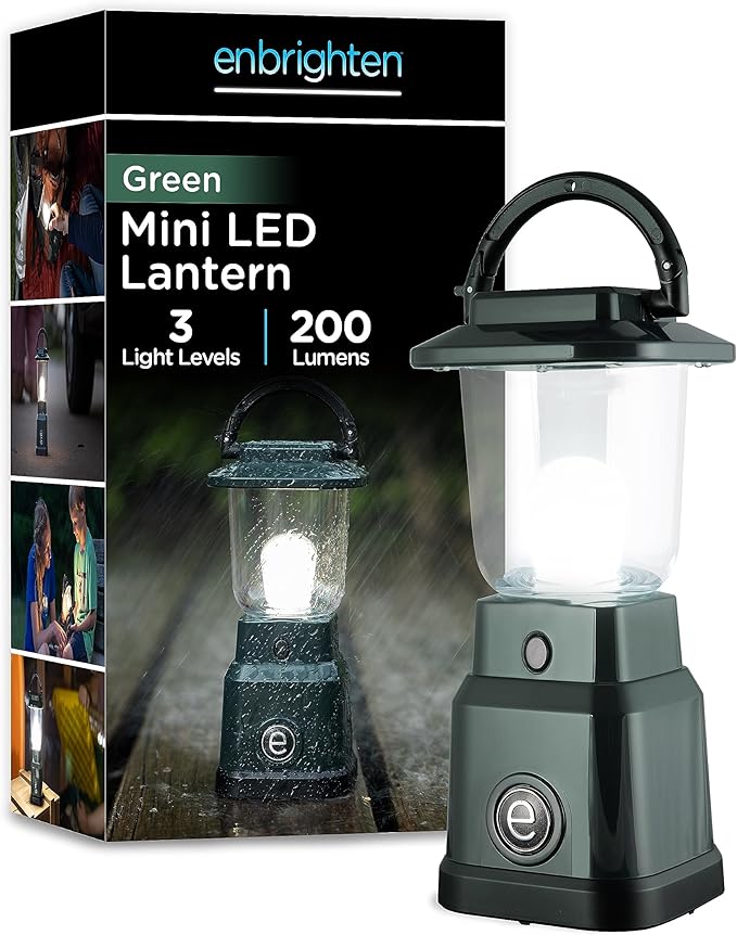 Enbrighten LED Mini Camping Lantern, Battery Powered, 200 Lumens, 40 Hour Runtime, 3 Modes, Night Light for Kids, Ideal for Hiking, Outdoors, Emergency, Snow, Hurricane and Storm