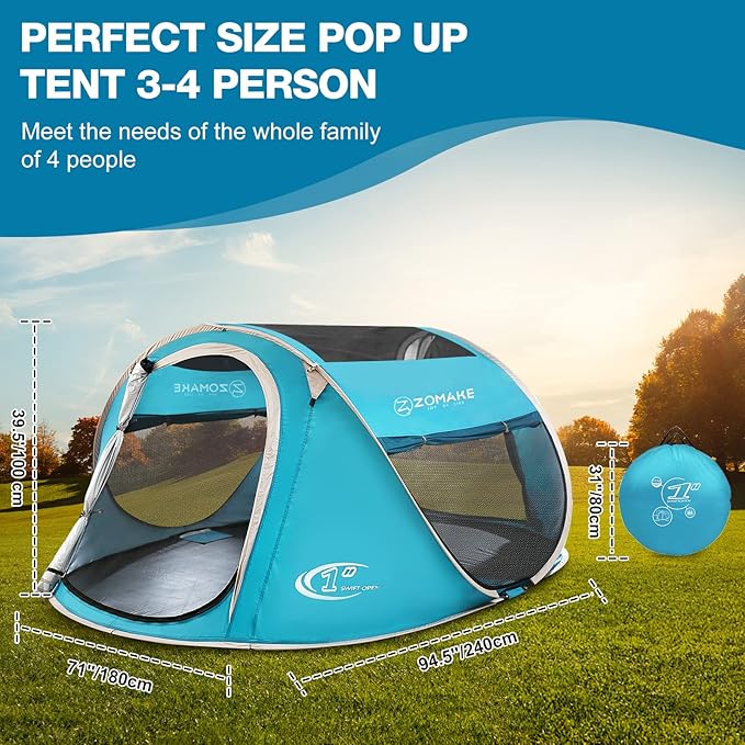 Easy Pop Up Tent 2-4 Person Waterproof - Pop-Up Camping Tents Automatic Tent Throw Pop Up Instant Flip Pop Tent for Camping,by ZOAMKE