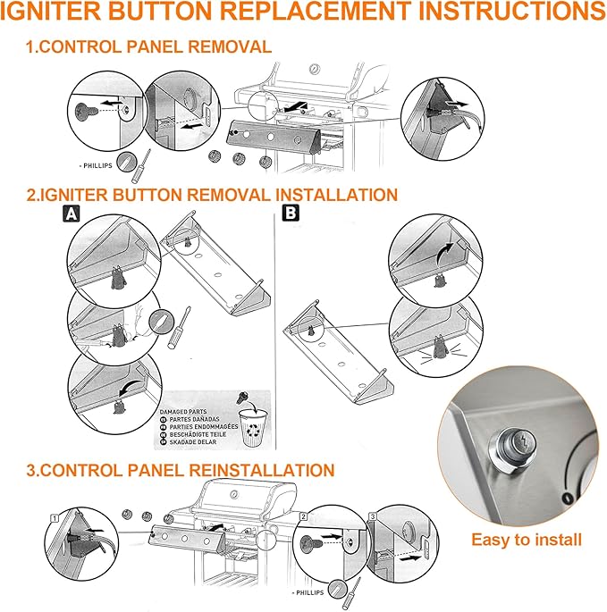 SafBbcue 66220 Igniter Push Button Switch for Genesis II Spirit II S-310 E-310 S-210 E-210 GS4 Gas Grill Replacement Parts for Weber Igniter Switch 66220 Igniter Button Switch GS4 Igniter for Weber