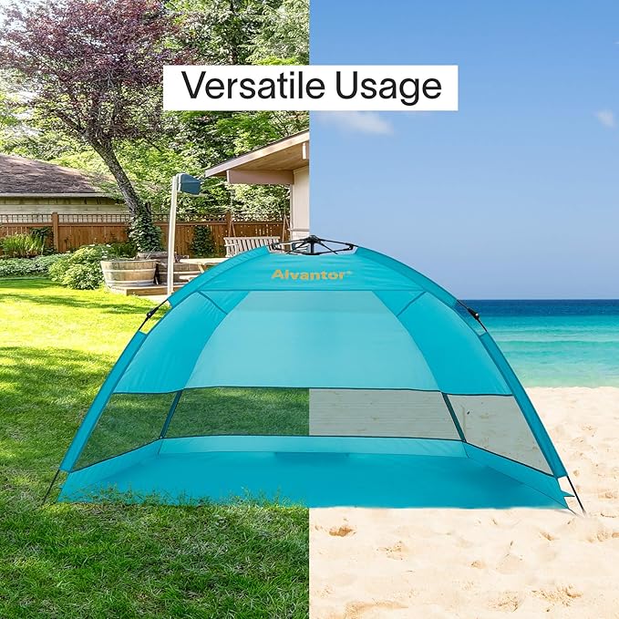 Alvantor Beach Tent Coolhut Plus Beach Umbrella Sun Shelter Cabana Automatic Pop Up UPF 50 Sun Shade Portable Camping Hiking Canopy Easy Set Up Light Weight Windproof Stable 2-3 Person
