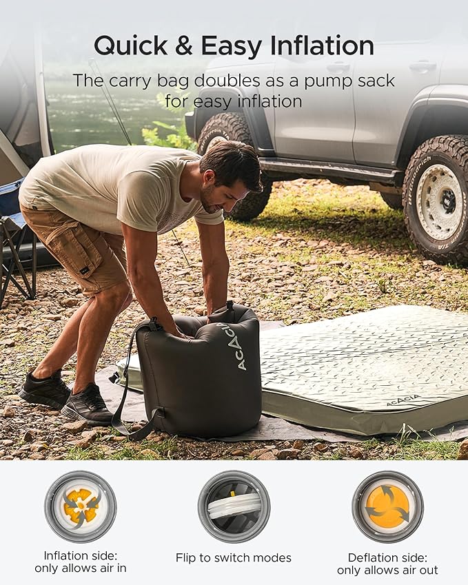 ACACIA 4.3" Thick Self Inflating Sleeping Pad with Foam | Innovative Y-Shaped Telescopic Structure | Ultraportable Camping Mattress | Outdoor Compact Air Mat for Tent Car |