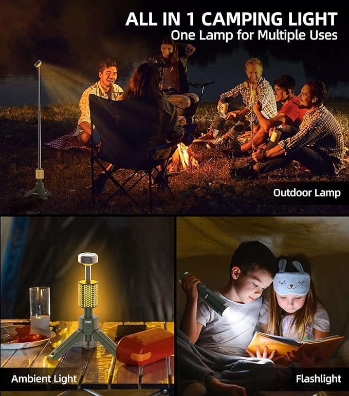 Camping Light Telescopic Camper Lantern Rechargeable 10500mAh Battery Built-in Magnetic Camp Lamp for Emergency, Camping, Hiking (Army Green)