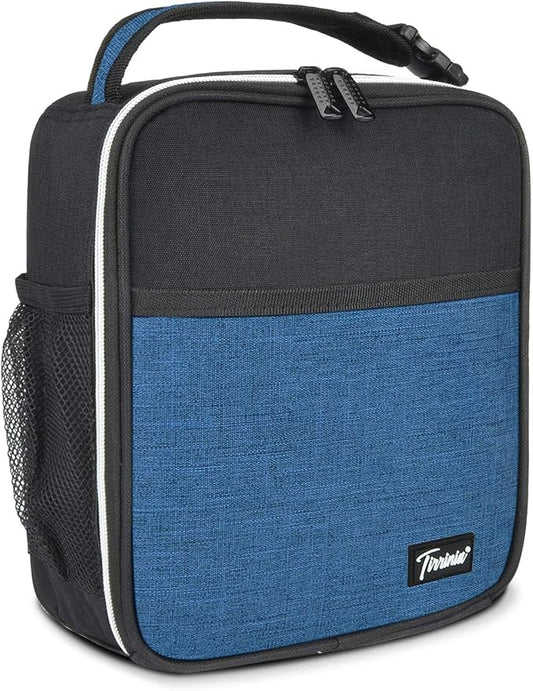 Tirrina Insulated Lunch Box for Men Women, Portable Thermal Small Lunch Bag for Office Work Picnic, Reusable Compact Lunchbox Cooler Tote for Adults,Black & Blue