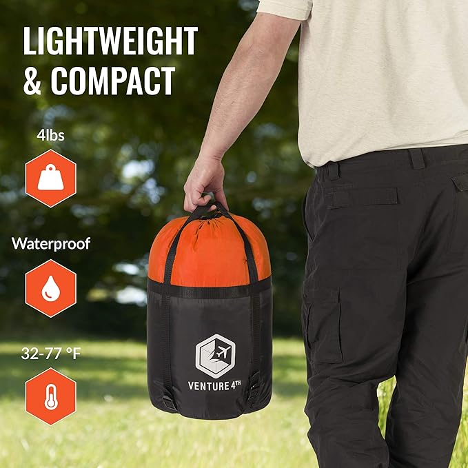 VENTURE 4TH Backpacking Sleeping Bag – XXL, Double and Single Sizes - Lightweight Warm & Cold Weather Sleeping Bags for Adults, Kids & Couples – Ideal for Hiking, Camping & Outdoor Adventures