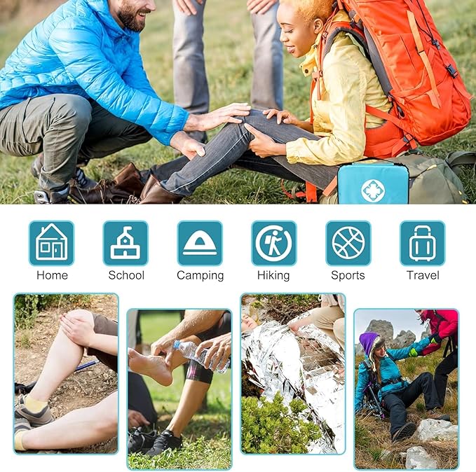 Home Car First Aid Kit Refill Supplies for Business 300Pcs Emergency Kits Urgent Essential for Workpalce Outing Skating Waterproof First Aid Blue Bag for Backpacking 1st Aid