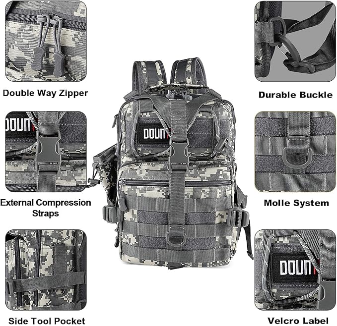 Tactical Backpack Medium EDC DayPack Military Molle Backpacks Bag Outdoor Rucksack for Fishing Hunting Camping (ACU Digital)