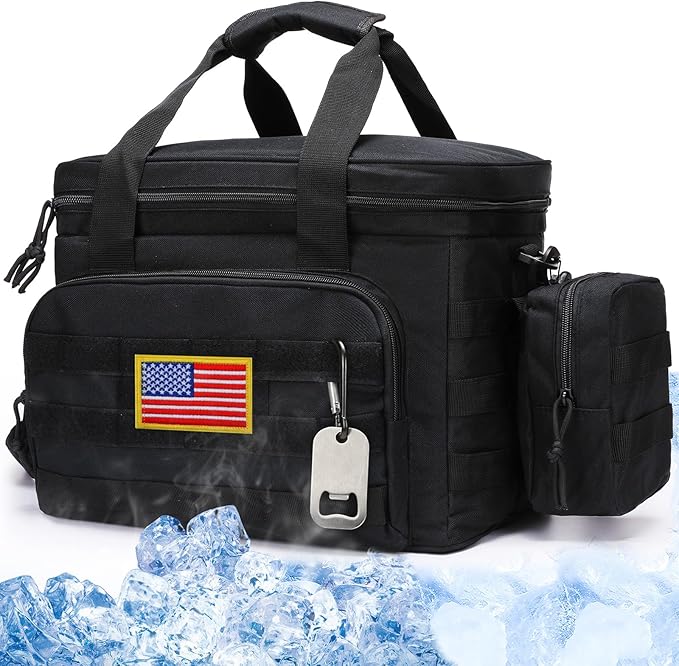 Tactical Lunch Box for Men, Insulated Lunch Bag MOLLE Webbing Leakproof, Cooler Large Lunchbox Women Adult with Adjustable Shoulder Strap Durable, Construction Heavy Duty Lunch Pail, Black