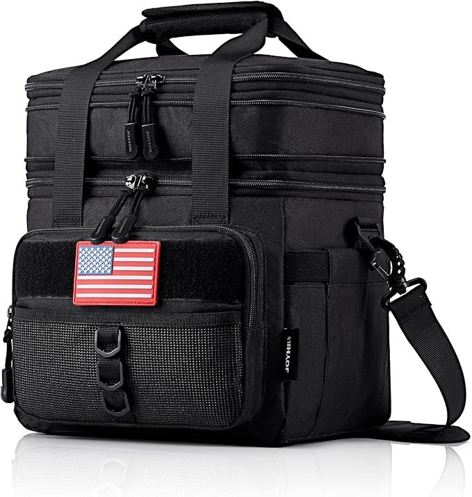 JOYHILL 18 L Tactical Lunch Box - Insulated, Leakproof, and Expandable Double-Deck Cooler Bag for Work, Camping, Picnic - Durable Black Lunch Bag for Adults,24 Can