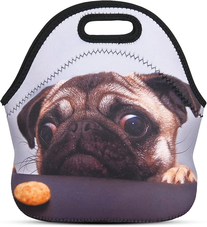 Violet Mist Cute Neoprene Lunch Bag Women Insulated Reusable Lunch Box Thick Pug lunchboxes Bags Thermal Dog Lunchbags Lightweight Food Handbags Container Picnic Outdoor Thanksgiving Christmas Gifts