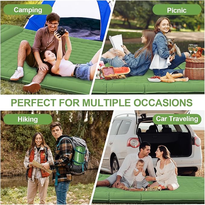 Double Sleeping Pad Camping, 6" Extra Thick Camping Pad with Pillow Built-in Foot Pump Waterproof Inflatable Sleeping Mats for Camping, Backpacking, Hiking,Traveling Tent