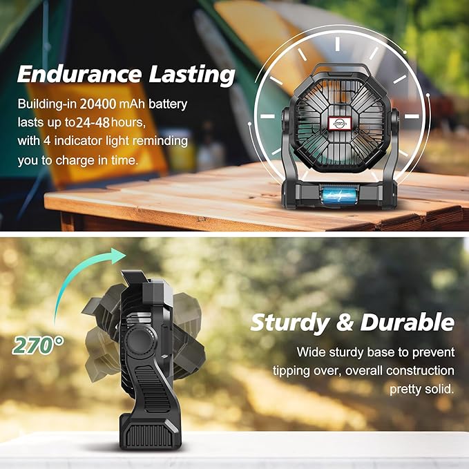 CONBOLA Portable Fan Rechargeable, 20400mAh Cordless Battery Powered Fan with LED Lantern, USB C Battery Operated for Travel Bedroom Home Camping Tent Office Beach Desk Fishing Table