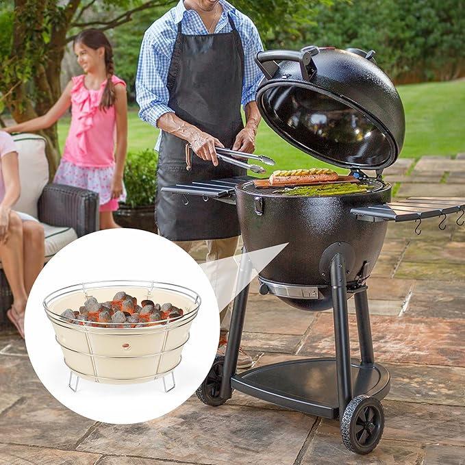 onlyfire Charcoal Firebox Set, Stainless Steel Charcoal Ash Basket with Heat Deflector for Char-Griller Akorn Kamado Kooker Charcoal Grill