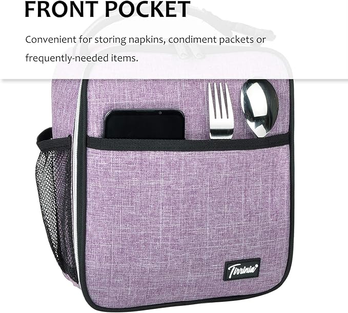 Tirrina Insulated Lunch Box for Men Women, Portable Thermal Small Lunch Bag for Office Work Picnic, Reusable Compact Lunchbox Cooler Tote for Adults, Purple