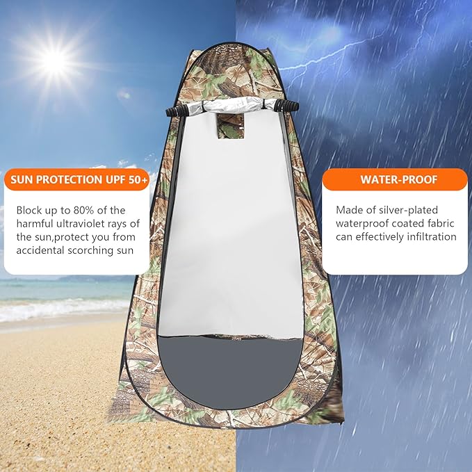 Camping Shower Tent,Pop Up Privacy Tent with Solar Shower Bag,Waterproof Pop Up Shower Tent for Portable Outdoor Toilet Shower Changing Room Sun Shelter Camping (Black/Camouflag/Green)