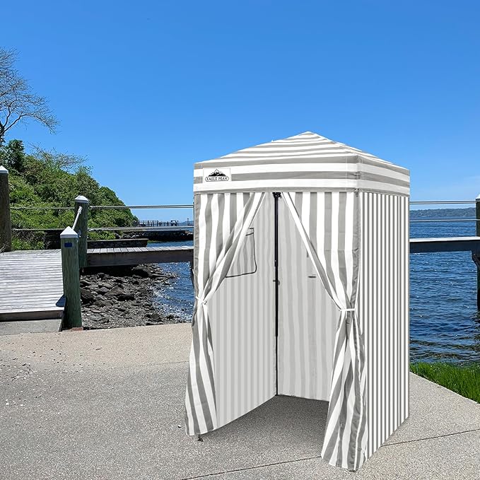 EAGLE PEAK Flex Ultra Compact 4x4 Pop-up Canopy, Sun Shelter, Changing Room, Portable Privacy Canopy Cabana for Pool, Fashion Photoshoots, or Camping, 4x4 ft, Gray/White