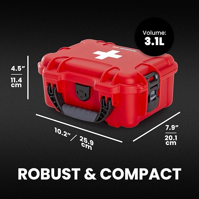 NANUK 904 Waterproof First Aid Box Empty – Durable, Medical First Aid Organizer Case, IP67-Rated, Dustproof, Impact-Resistant, and Floats (7.4" x 4.9" x 3.1") – Red