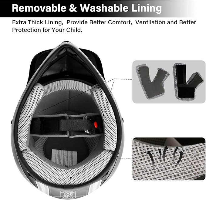 TCT-MOTORPARTS DOT Youth Kids Motocross ATV Helmets Offroad Street Dirt Bike Go-Kart BMX MX Full Face Helmet Black Spider Medium Size