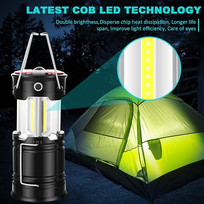 4 Pack Lantern Camping Essentials Lights, Led Flashlight for Power Outages, Tent Lights for Emergency, Survival Gear and Supplies for Hurricane, Rechargeable and Battery Powered Operated Lamp