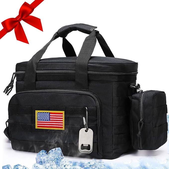 Tactical Lunch Box for Men, Insulated Lunch Bag MOLLE Webbing Leakproof, Cooler Large Lunchbox Women Adult with Adjustable Shoulder Strap Durable, Construction Heavy Duty Lunch Pail, Black