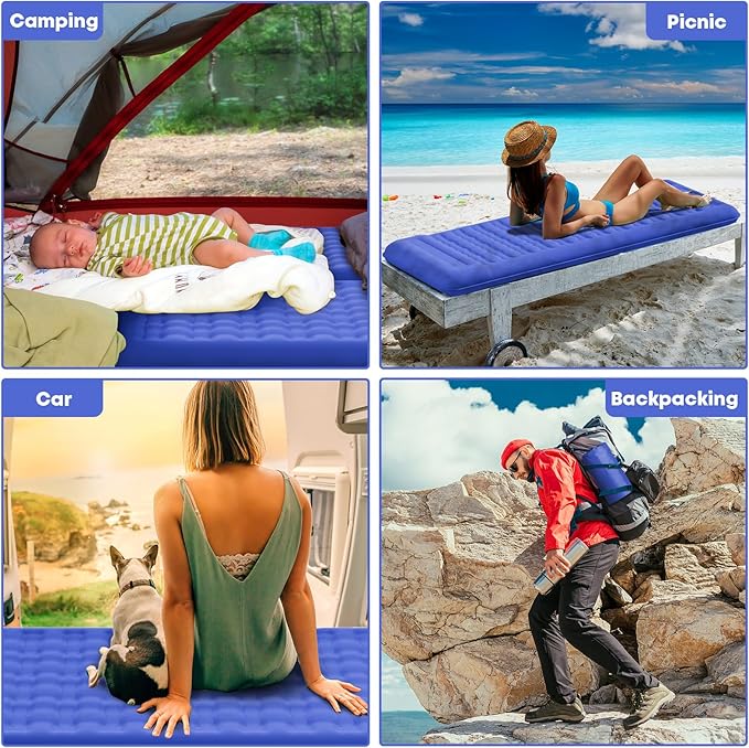 Sleeping Pad 4.7" Extra Thick, Upgraded Reinforced Support Structure with Built-in Foot Pump and Pillows Portable Camping Air Mattress Bed for Tent Backpacking Hiking