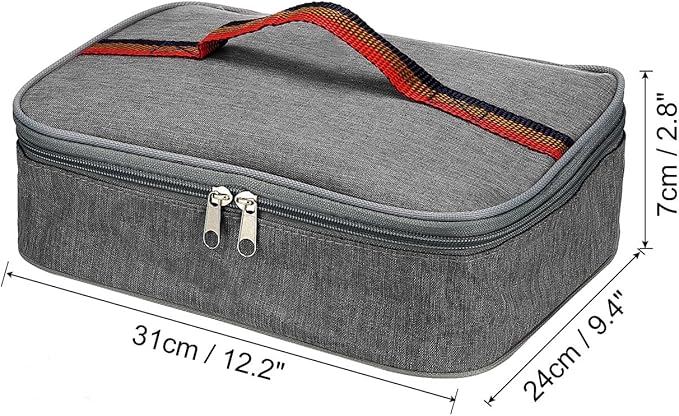 PATIKIL 12"x9"x3" Insulated Lunch Bags, Portable Food Containers Bag Flat Bento Bags Reusable Thermal Lunch Pail for Men and Women, Grey