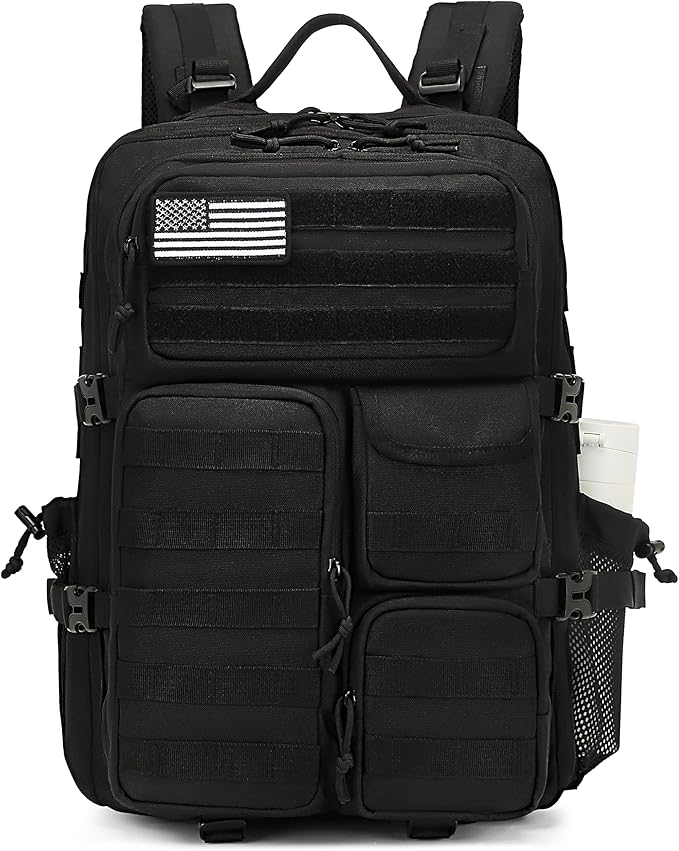 Wotony Tactical Backpack - Military waterproof backpack with multiple pockets and tactical gear for the outdoors (Black, 45L)