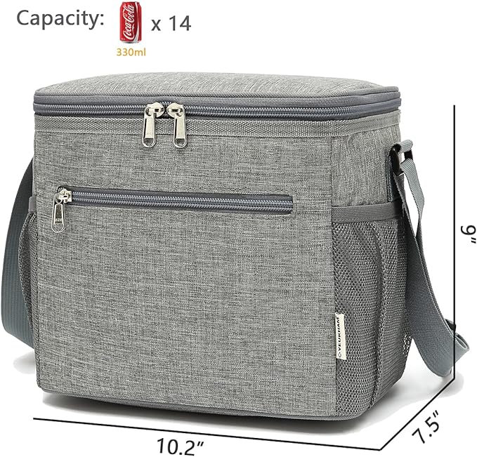 Insulated Lunch Bag for Adult/Women/Men, Reusable Large Lunch Box Cooler Soft Leakproof Tote, Thermal Meal Prep Lunch Pail with Adjustable Shoulder Strap for Picnic/School/Travel/Office,Grey