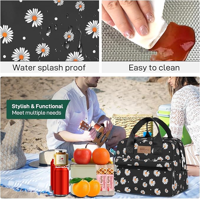 HOMESPON Insulated Lunch Bag for Women Men Lunch Box Cooler Lunch Tote for Work Picnic (Daisy)