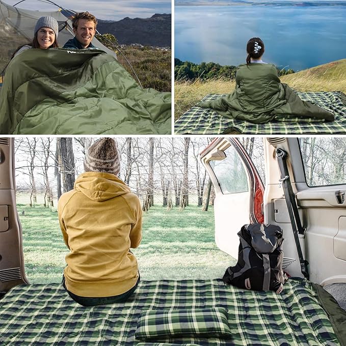 Double Sleeping Bag Flannel for Adults with 2 Pillows 2 Person Sleeping Bags Camping XXL Queen Size Two Person Sleeping Bag for Cold Weather