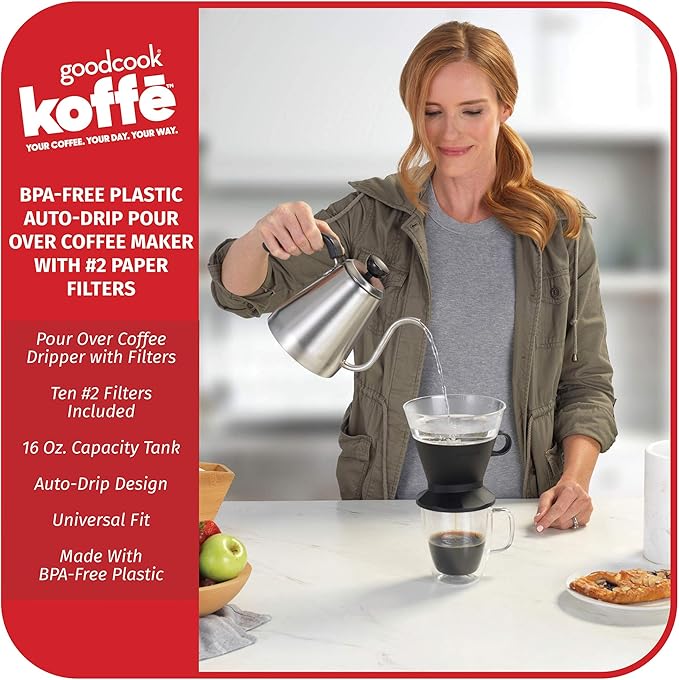Goodcook Koffe BPA-Free Plastic Auto-Drip Pour Over Coffee Maker with #2 Paper Filters
