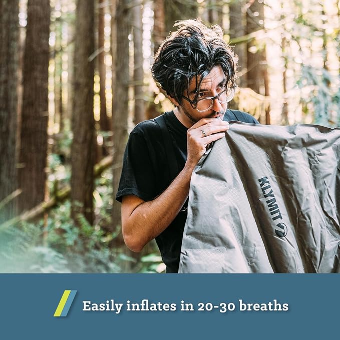 Klymit Static V Luxe Sleeping Pad, Lightweight Lofted Camping Air Mattress for Tents and Cars with Body Mapping Tech, 3 In Thick Grey