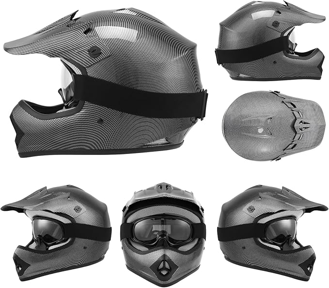 TCT-MOTORPARTS DOT Youth Kids Motocross ATV Helmets Offroad Street Dirt Bike Go-Kart BMX MX Full Face Helmet Carbon Fiber Samll Size
