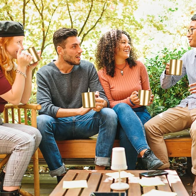 Cunhill 4 Set 7.5oz/220ml Stainless Steel Coffee Mug with Handle Metal Double Walled Cups Camping Mug Dishwasher Safe Tea Cups for Home Travel Camping Outdoors Rv Keep Drinks Hot (Gold)