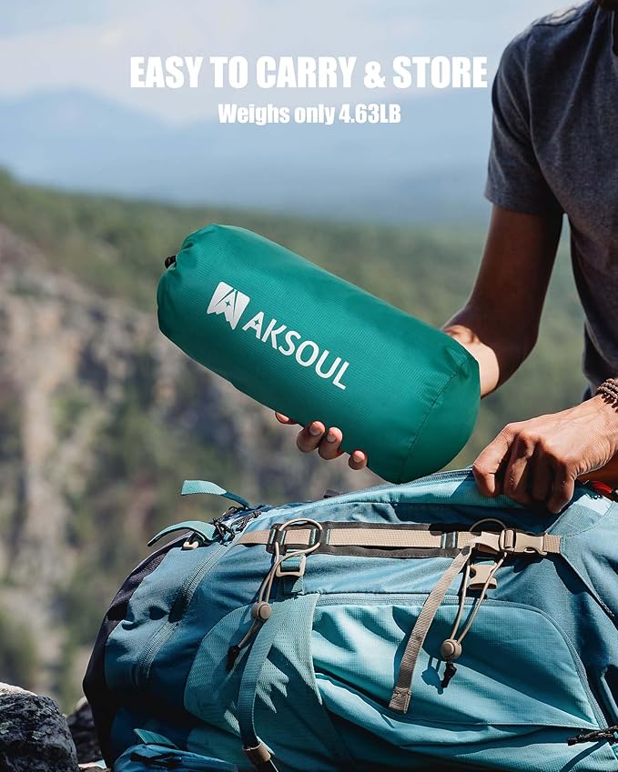 AKSOUL Sleeping Pad Camping Inflatable: Extra Thickness Double Persons Self Inflating Mat with Built-in Foot Pump, Lightweight Ultra-Wide Air Mattress with Pillow for Camping, Backpacking