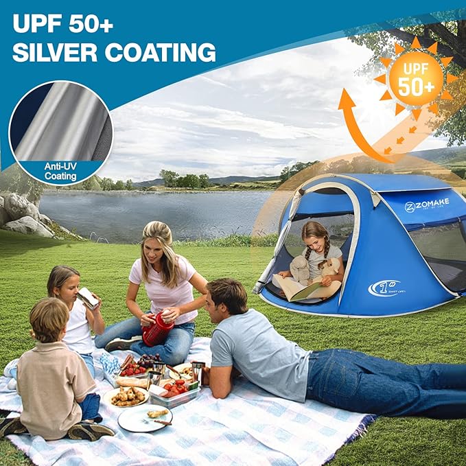 Easy Pop Up Tent 2-4 Person Waterproof - Pop-Up Camping Tents Automatic Tent Throw Pop Up Instant Flip Pop Tent for Camping,by ZOAMKE