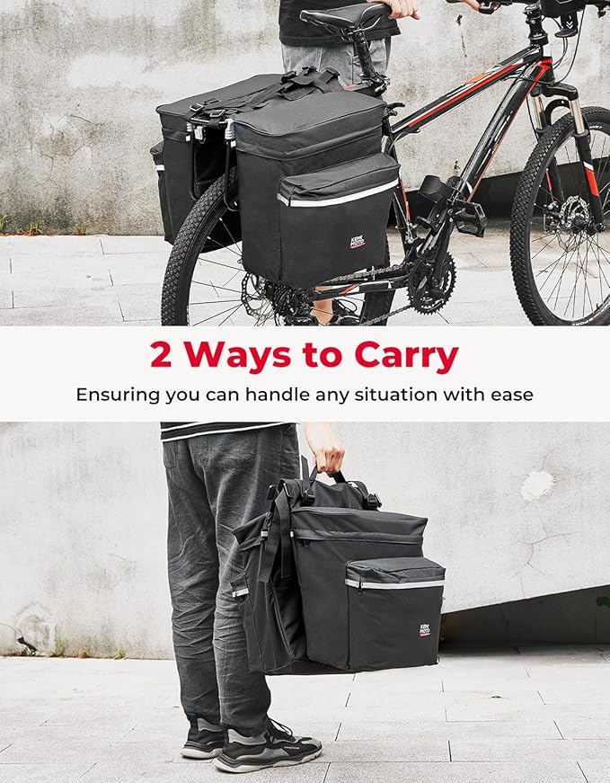 KEMIMOTO Bike Bag Panniers with Rain Cover, 34L Waterproof Bicycle Saddle Bag for Rear Rack Mountain Biking Bags Storage, Ebike Accessories for Commuter Grocery Shopping Travel Carrier, Black