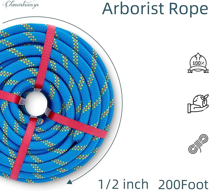 Arborist Rigging Rope Blue - 1/2 Inch Diameter 200 Ft - Heavy Duty Bull Rope for Arborist Climbing Nautical Swing Outdoor Adventures
