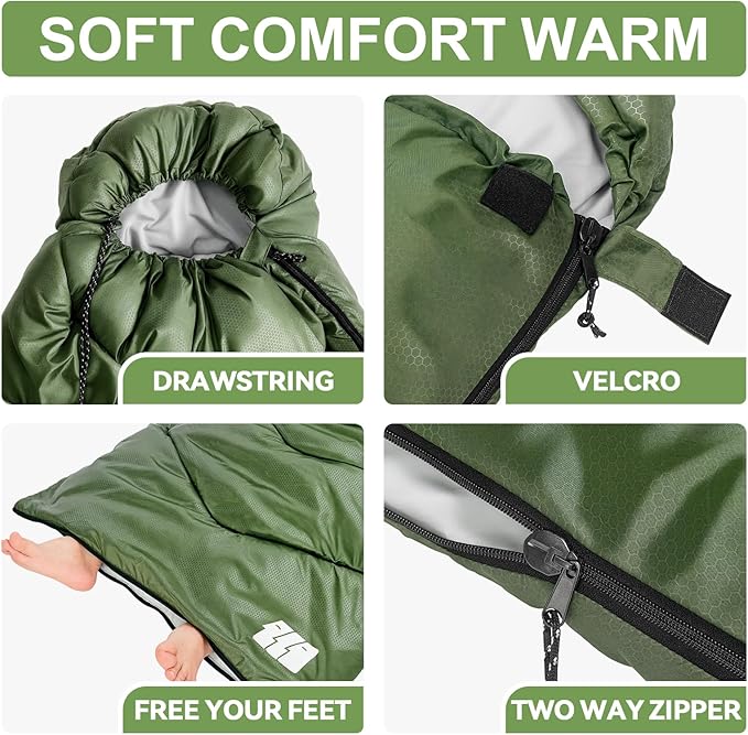 Sleeping Bags for Adults Cold Weather,Portable, Waterproof,Lightweight Sleeping Bag for Tall Girls Boys with Compression Sack for Warm Camping, Hiking, Outdoor & Indoor