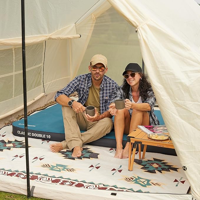 FUNDANGO Queen Sleeping Pad for Camping, 2 Person Self-Inflating Air Mattress Cot, Foldable Camping Mat with Pump Sack Bag, Camping Essentials for Tents Car, Outdoor & Home