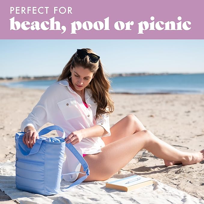 Fit & Fresh Insulated Cooler Bag, Leak Proof Waterproof Beach Cooler Backpack for Women, 18 Can Soft Insulated Tote for Travel & Lunch, Cornflower