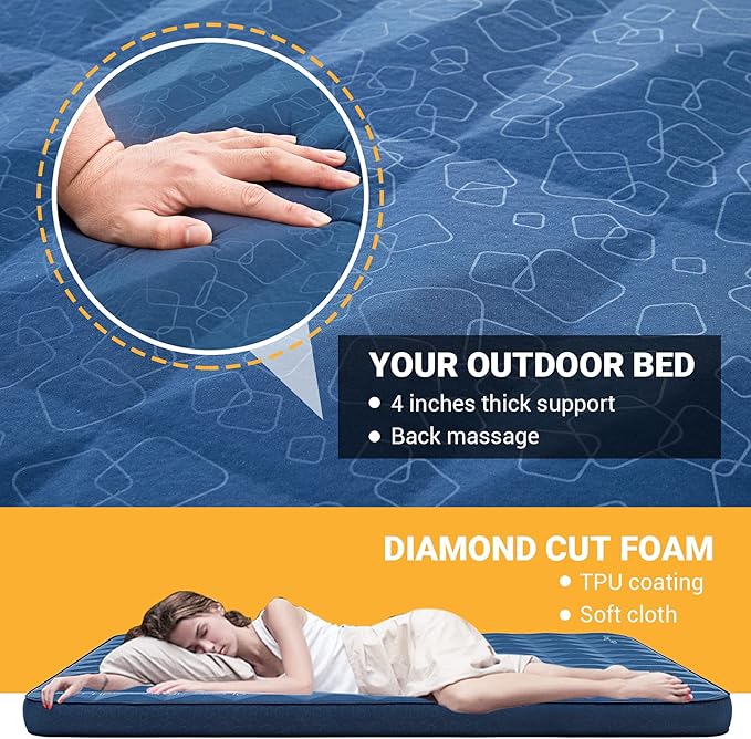 KingCamp Self Inflating Sleeping Pad for Camping with Built-in Pillow, Ultralight Sleeping Pad Camping Mat Durable for Camping Backpacking Hiking Single Double, 4 Size