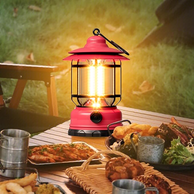 3 Pack Battery Powered LED Camping Lanterns, Red Battery Waterproof Camping Tent Lights with Stepless Dimming, Portable Outdoor Lamp for Camping, Hurricane, Garden, Yard, Hiking, Power Outage