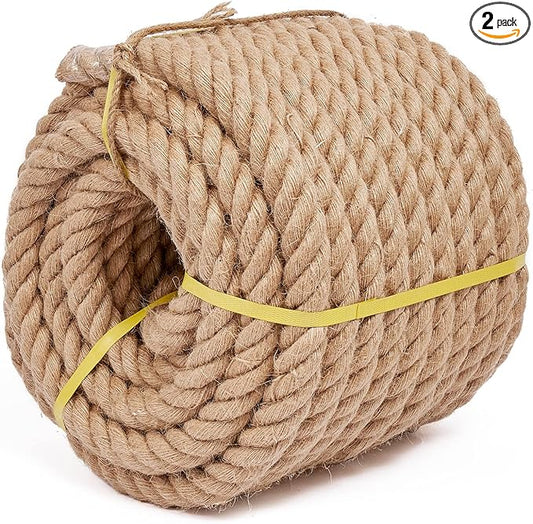 Rope 1 1/4 Inch 50 Feet Jute Rope, Heavy Duty Jute Rope,Natural Hemp Rope, Twisted Hemp Rope for Crafts, Gardening, Bundling,Hammock, Nautical, Tug of War, Railings, Home Decorating