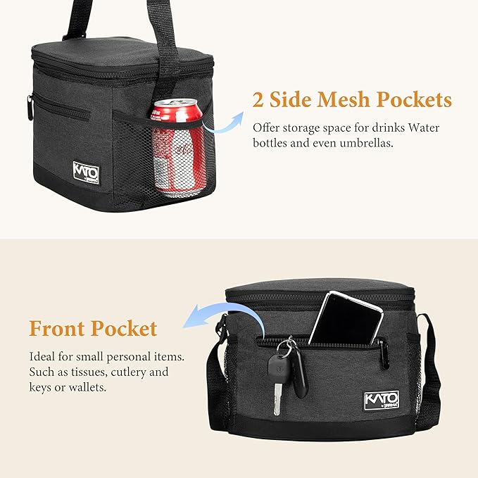 Tirrinia Insulated Lunch Box for Men/Women, Leakproof Thermal Lunch Bag for Office Picnic Work Beach Camping, Reusable Lunch Cooler Tote for Adult, Black