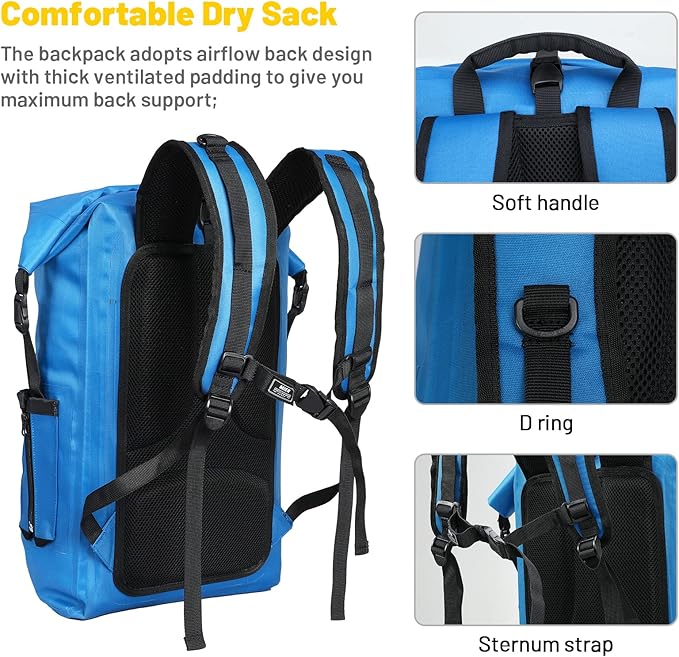 MIER Dry Bag Waterproof Backpack 30L Dry Sack Heavy Duty Roll-Top Closure for Kayaking, Beach, Boating, Swimming, Surfing