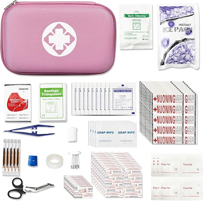 274PCS Travel First Aid Kit Supplies for Business, Emergency Backpacking Essentials Items Trauma First Aid Survival Kits for Outdoor Adventure, Pink Monoki