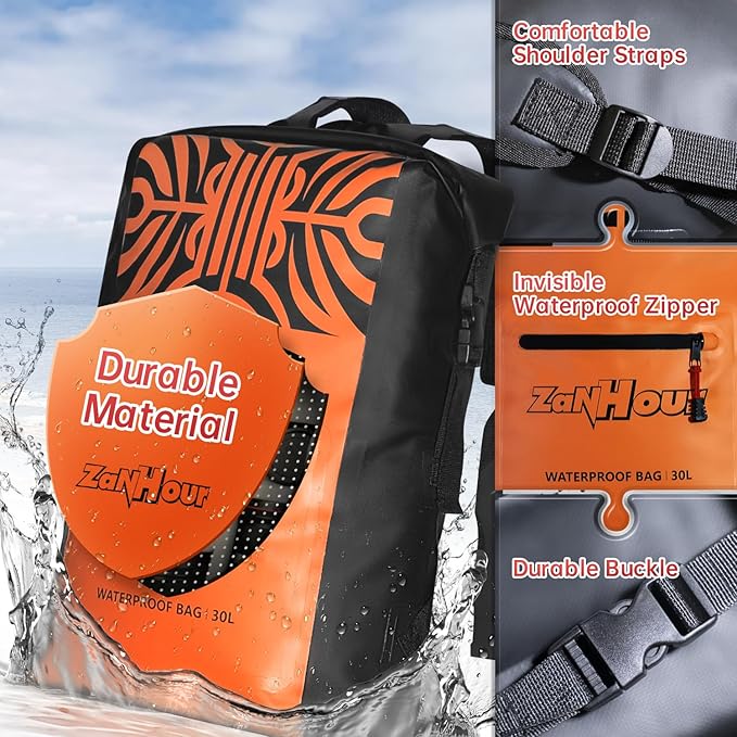 Waterproof Dry Bag with Roll Top - 25L /30L Waterproof Backpack for Kayaking, Swimming, Beach, Hiking