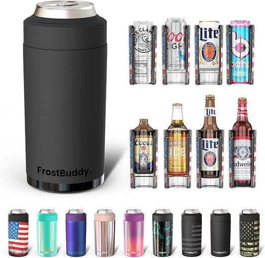 Frost Buddy Universal Buddy Can Cooler - Fits All - For Regular 12 & 16 oz or Slim-Size Bottles - Insulated Double-Walled Stainless Steel (Dark Night)