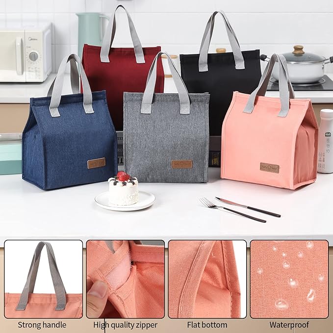 2pcs Pink Lunch Bag Insulated, Lunch Box Bag, Reusable Lunch Tote Bag, Lunch Box Container Bag Insulated for Women, Men, Work, Office, Travel